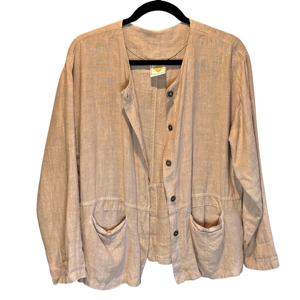 Tom Tom Tan Linen Lagenlook Button Front Jacket - size Small